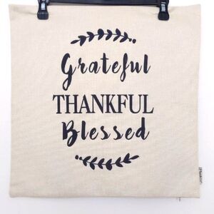 Farmhouse Decorative Canvas Pillow Cover with Grateful Thankful Blessed Quotes